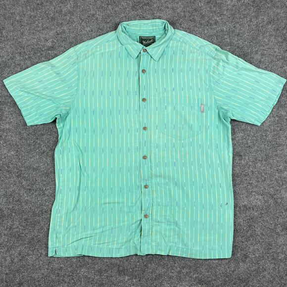 Woolrich Button Down Shirt Mens Large Green Striped Short Sleeve Casual Outdoor - Picture 1 of 10